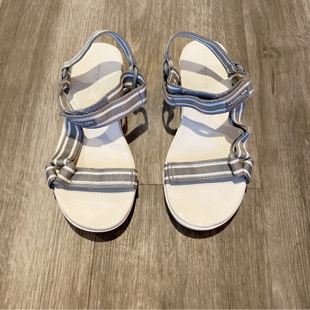 London Fog Gray White Strappy Comfort Sandals Women’s Est. Size 8